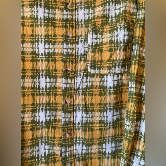 BDG Urban Outfitters Yellow and Green Plaid Corduroy Button-Up Shirt Casual - Picture 6 of 6